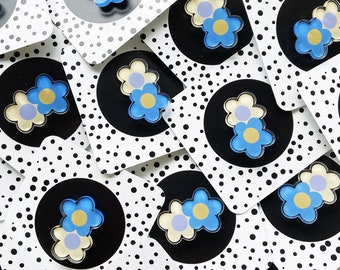 Retro Daisies Acrylic Pin, Blue and Purple, Pin for Jackets, Canvas Totes