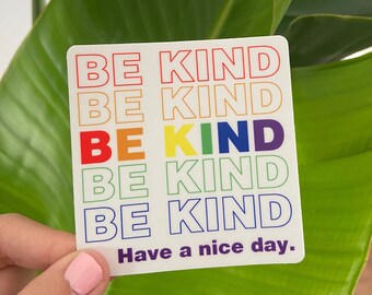 Be Kind Rainbow Sticker (Plastic Bag Style) - 3x2.9 in, Waterproof Vinyl for Laptops, Phones, Water Bottles, Planners, Bullet Journals