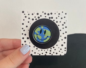 Smiling Earth Acrylic Pin, Retro, Pin for Jackets, Canvas Totes