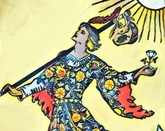The Fool Tarot Card, Rider Waite Design on Canvas