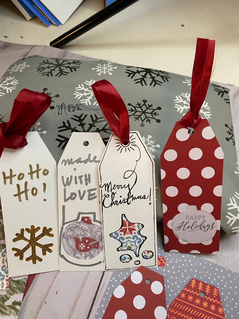 SVG Gift tags for your cricut cutter, snowflake, ornament, candy canes and holly cut outs on traditional gift tag shape image 3