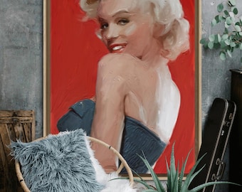 Blonde Portrait Study: Mid-Century Glamour Red Background Painting