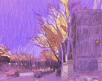University Parkway Winter Sunset Illustration Print – John’s Hopkins Cafe View