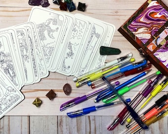 Coloring Kit Tarot Cards with 24 Gel Pens DIY Craft