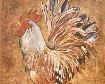 Original Acryl-Gemälde, Bantam Hahn, groß auf Leinwand