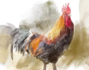 Bantam Rooster Painting: Country Kitchen Wall Art (Stretched Canvas, Poster)