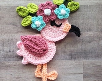 Flora the Flamingo Applique Pack- Crochet Pattern Only- Flamingo- Baby Flamingo- Flowers- Crochet Applique Pattern