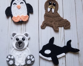 Arctic Expedition Applique Pack- Crochet Pattern Only- Polar Bear- Penguin- Walrus- Orca Whale- Crochet Applique Pattern