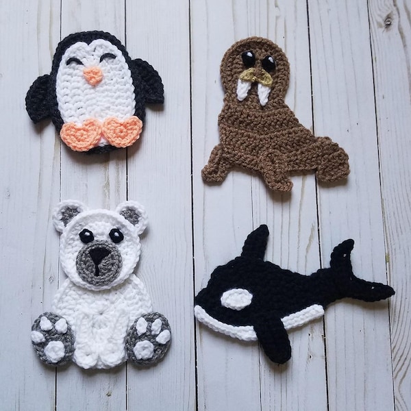 Arctic Expedition Applique Pack- Crochet Pattern Only- Polar Bear- Penguin- Walrus- Orca Whale- Crochet Applique Pattern