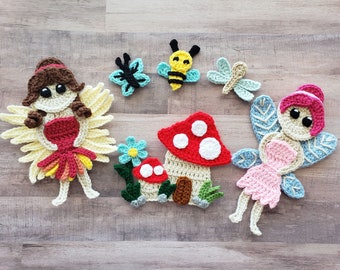 A Fairy'e Tale Applique Pack- Crochet Pattern Only- Fairy- Fairy House- Bee- Butterfly- Dragonfly- Crochet Applique Pattern