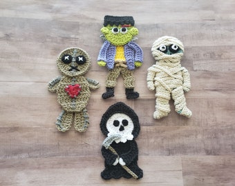 All Hallows Eve Vol 3 Applique Pack- Crochet Pattern Only- Monster- Voodoo Doll- Grim Reaper- Mummy- Crochet Applique Pattern