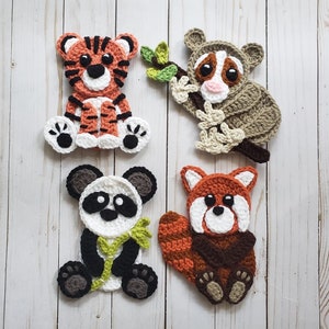 Animals of Asia Applique Pack- Crochet Pattern Only- Panda- Tiger- Red Panda- Loris- Zoo Animals- Crochet Applique Pattern