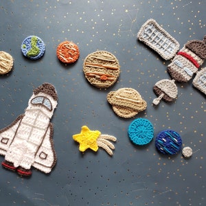Space Odyssey Vol 2 Applique Pack- Crochet Pattern Only- Space Shuttle- Satellite- Planets- Shooting Star- Crochet Applique Pattern