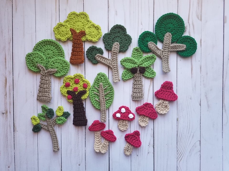 Natures Roots image Applique Pack- Crochet Pattern Only- Trees- Mushr…