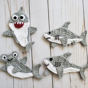 Predators of the Deep Applique Pack- Crochet Pattern Only- Great White- Hammerhead- Thresher- Shark Week- Crochet Applique Pattern