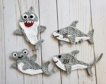 Predators of the Deep Applique Pack- Crochet Pattern Only- Great White- Hammerhead- Thresher- Shark Week- Crochet Applique Pattern