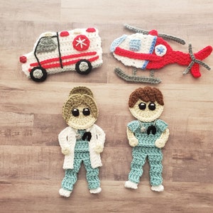 Not All Heroes Wear Capes Applique Pack- Crochet Pattern Only- Doctor- Nurse- Ambulance- Helicopter- Crochet Applique Pattern
