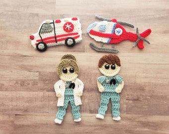 Not All Heroes Wear Capes Applique Pack- Crochet Pattern Only- Doctor- Nurse- Ambulance- Helicopter- Crochet Applique Pattern