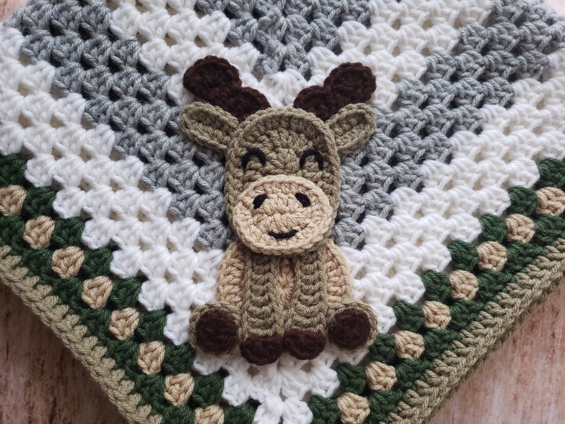 Moose Baby Blanket Handmade Moose Baby Blanket Crocheted Baby Blanket- Woodland Animals Crochet Baby Blanket Handmade Baby Blanket