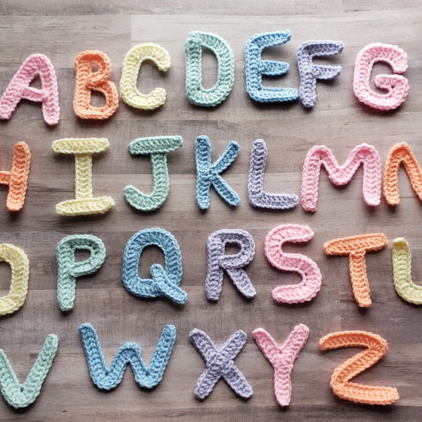 Lot d'appliques lettres majuscules - motif au crochet - téléchargement numérique