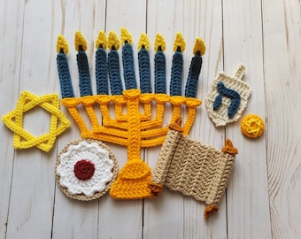 Hanukkah Applique Pack- Crochet Pattern Only- Hanukkah, Torah, Gelt, Star of David, Dreidel, Donut, Hanukkah Appliques