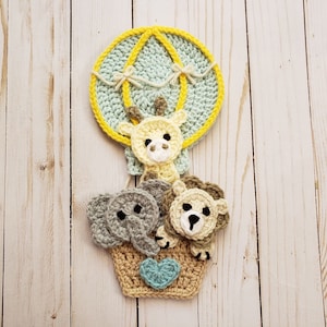 Parade in the Clouds Applique Pack- Crochet Pattern Only- Hot Air Balloon- Giraffe- Lion- Elephant- Baby Animals- Crochet Applique Pattern