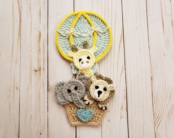 Parade in the Clouds Applique Pack- Crochet Pattern Only- Hot Air Balloon- Giraffe- Lion- Elephant- Baby Animals- Crochet Applique Pattern