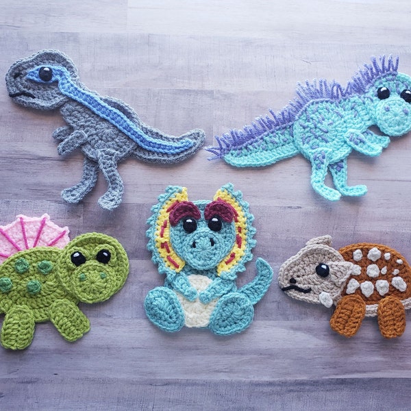 Jurassic Classic Vol. 3 Applique Pack- Crochet Pattern Only- Dinosaurs- Baby Dinos- Baby Dinosaurs- Dilophosaurus- Crochet Applique Pattern