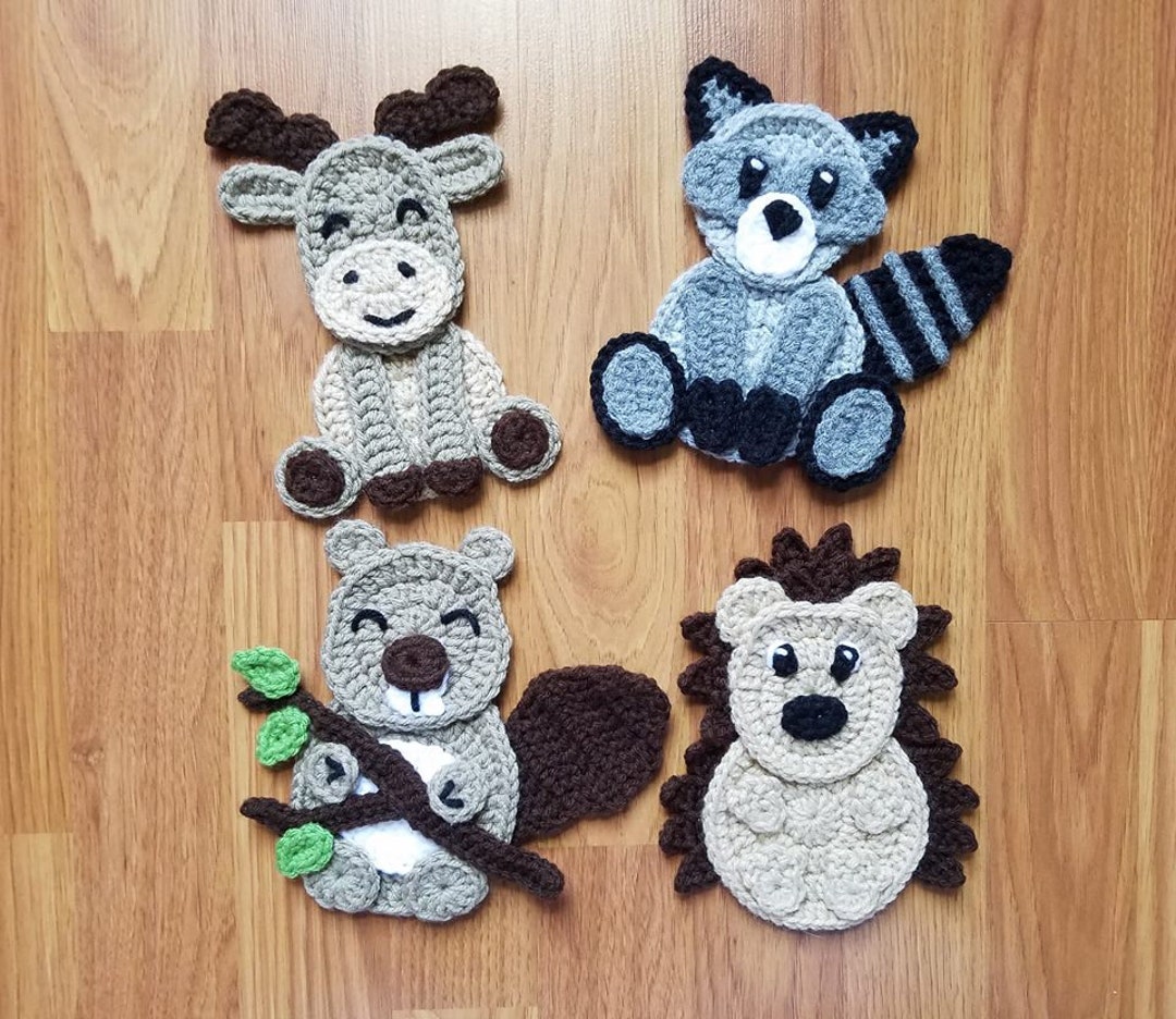 Woodland Animals #2 Applique Pack- Crochet Pattern Only- Beaver- Moose ...