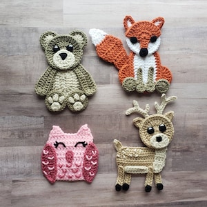 Woodland Animals Applique Pack- Crochet Pattern Only- Forest Animals- Fox- Deer- Bear- Owl- Crochet Applique Pattern