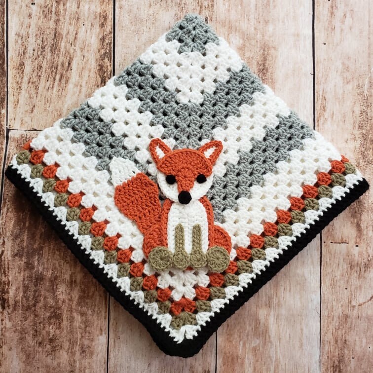 Handmade Fox Baby Blanket Crochet Baby Blanket Fox Baby Blanket Handmade Baby Blanket Crocheted Baby Blanket Woodland Animals