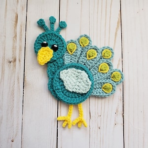 Peacock Applique Single - Crochet Pattern - Digital Download