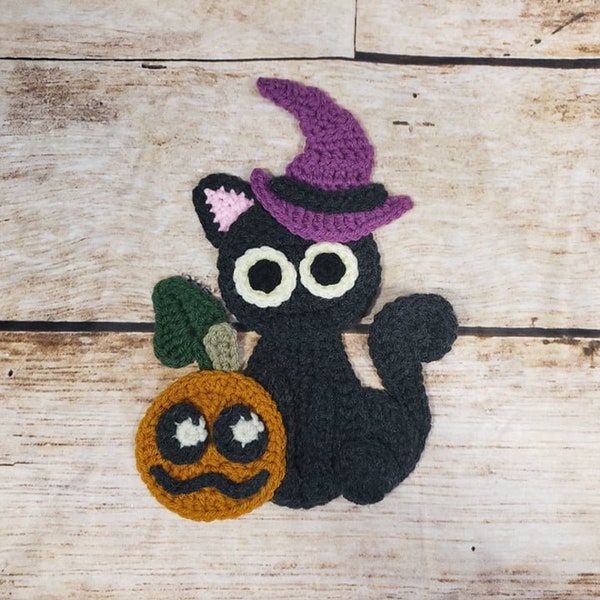 Black Cat Applique- Crochet Pattern Only- Cat- Halloween- Pumpkin- Jack-lantern- Crochet Applique Pattern