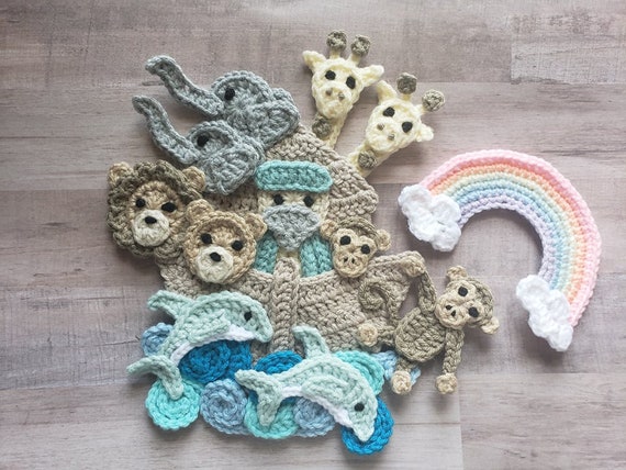 Noah's Ark Applique Single- Crochet Pattern Only- Noah's Ark- Animals- Crochet Applique Pattern Only