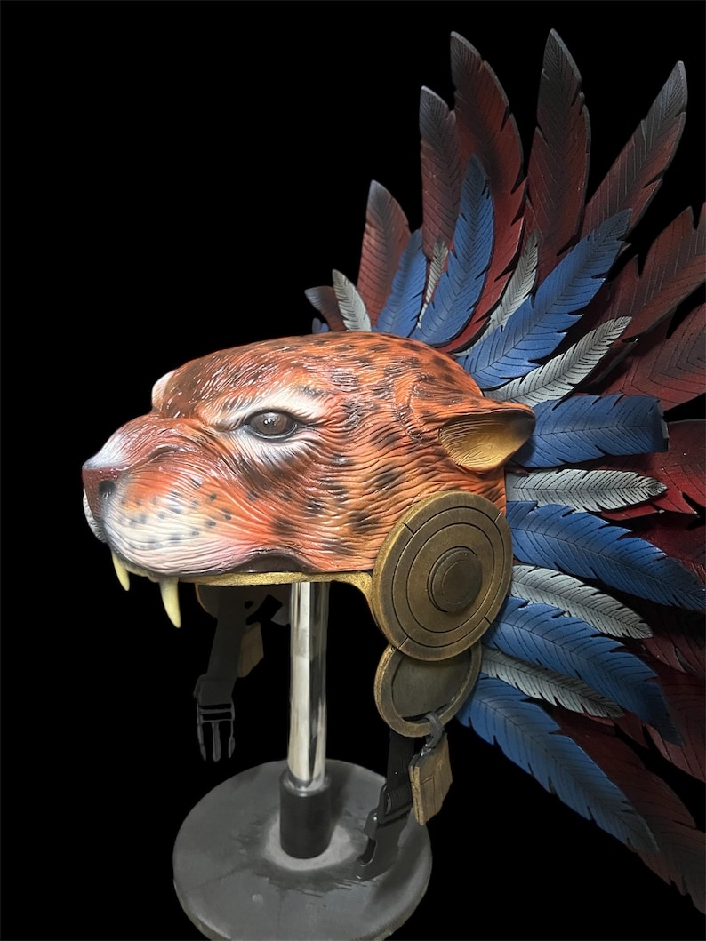Aztec Jaguar Warrior Mask, Hand-painted Mayan Eagle Knight Helmet for ...