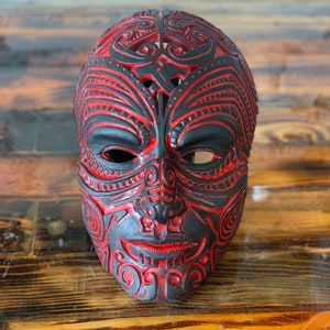 Maori warrior face mask with full face tattoo