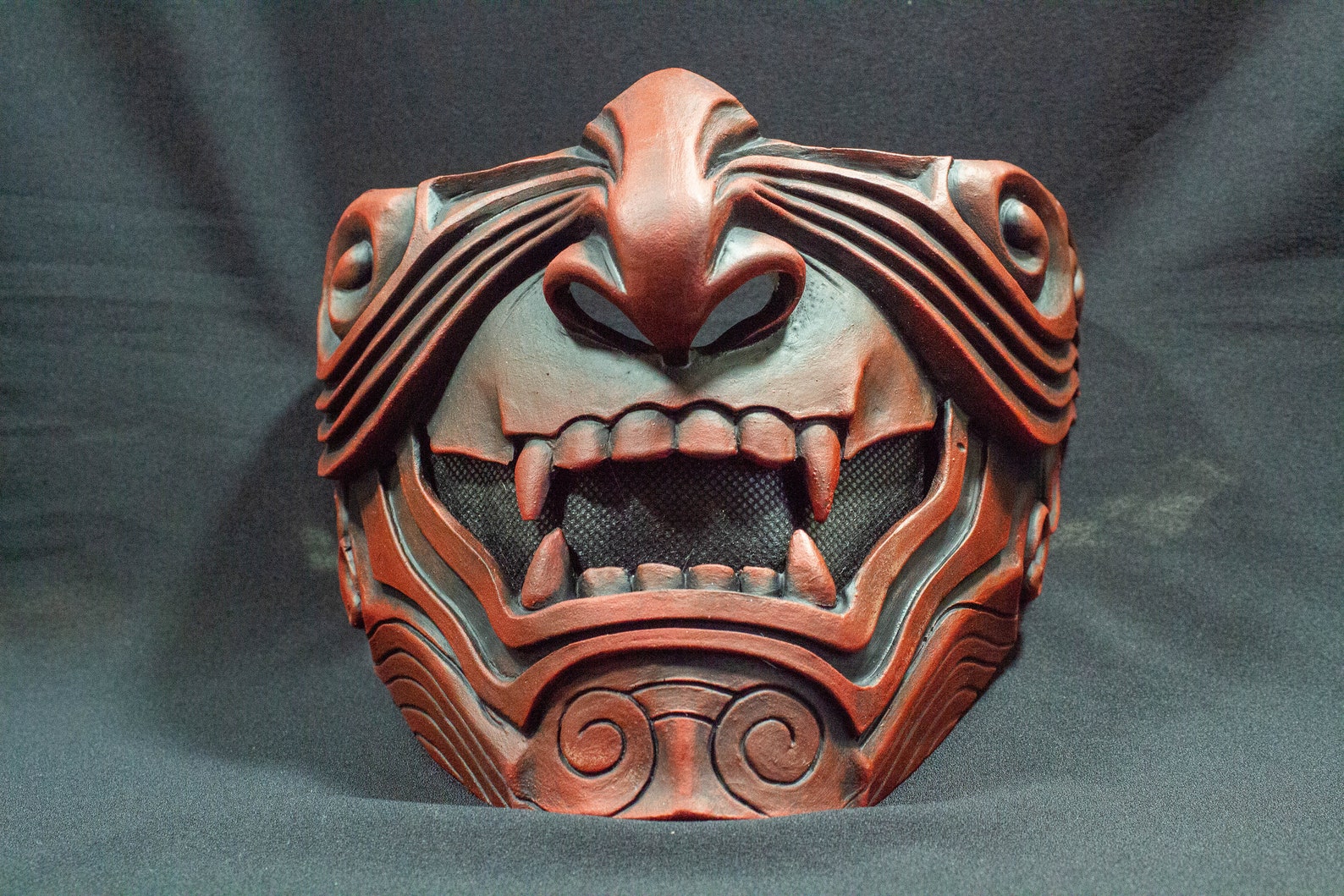 Half Face Samurai Mask Oni Mempo Armor Japanese Black Red Etsy