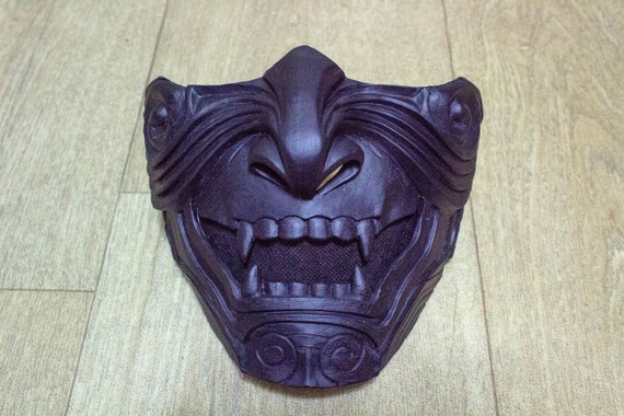 Half Face Samurai Mask Oni Mempo Armor Japanese Black Demon - Etsy