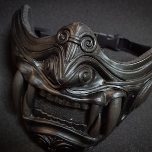Half Face Samurai Mask Oni Mempo Armor Japanese deep black demon