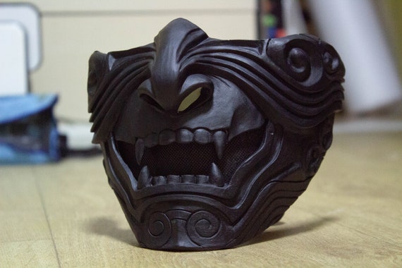 Half Face Samurai Mask Oni Mempo Armor Japanese Black Demon - Etsy