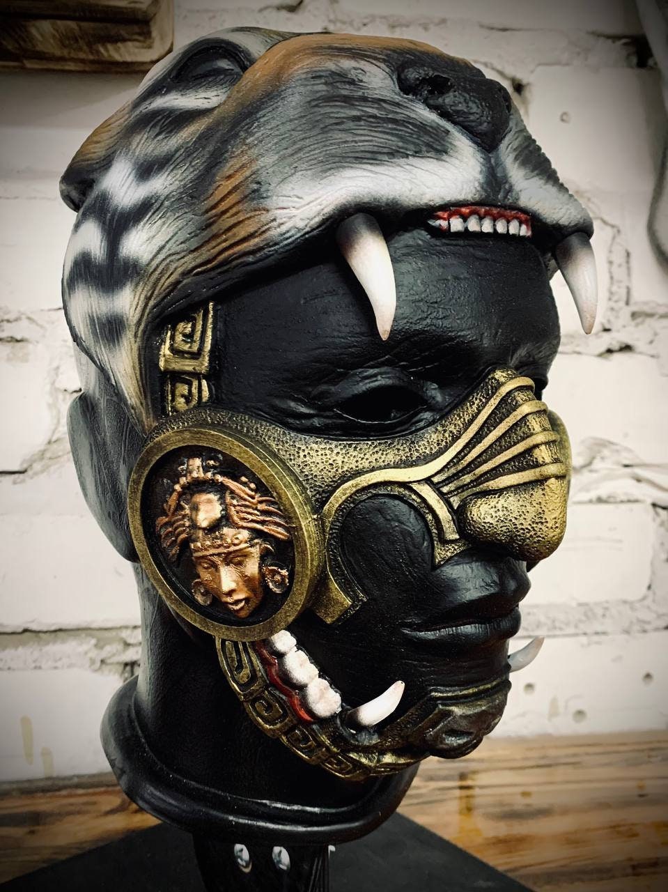 Aztec Jaguar Warrior Helmet, Ancient Mayan Tiger Mask, Full Face Tribal ...
