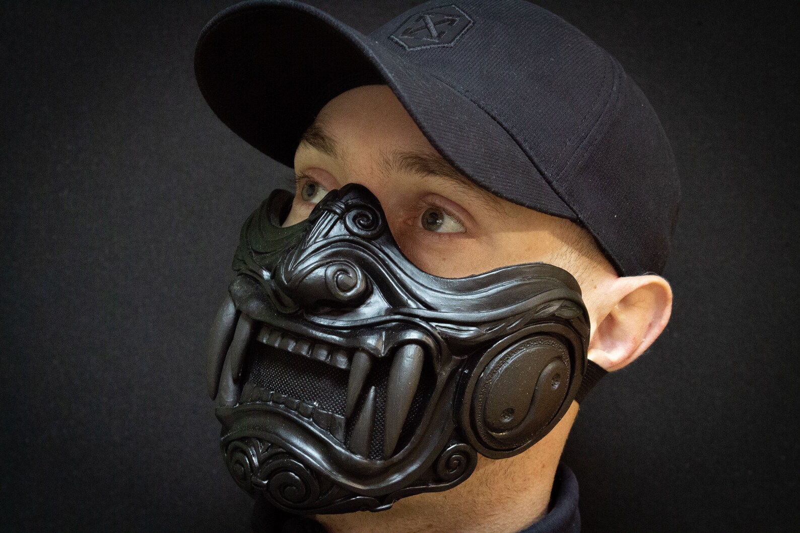 Half Face Samurai Mask Oni Mempo Armor Japanese Deep Black Etsy UK