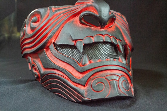 Half Face Samurai Mask Oni Mempo Armor Japanese Red Black Demon - Etsy