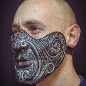 Silver Maori mask samurai mask Face Tattoo Half face mask