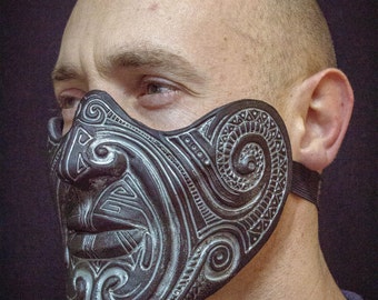 Silber Maori Maske Samurai Maske Gesicht Tattoo Halb Gesichtsmaske