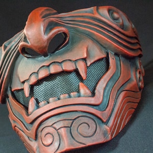 Half Face Samurai Mask Oni Mempo Armor Japanese Black red demon