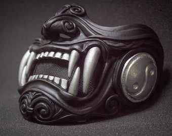 Black Samurai Oni Mask - Menpo Lower Face Mask, Techwear Cyberpunk Accessory, Japanese Demon Armor, Urban Ninja Mask, Ronin Cosplay