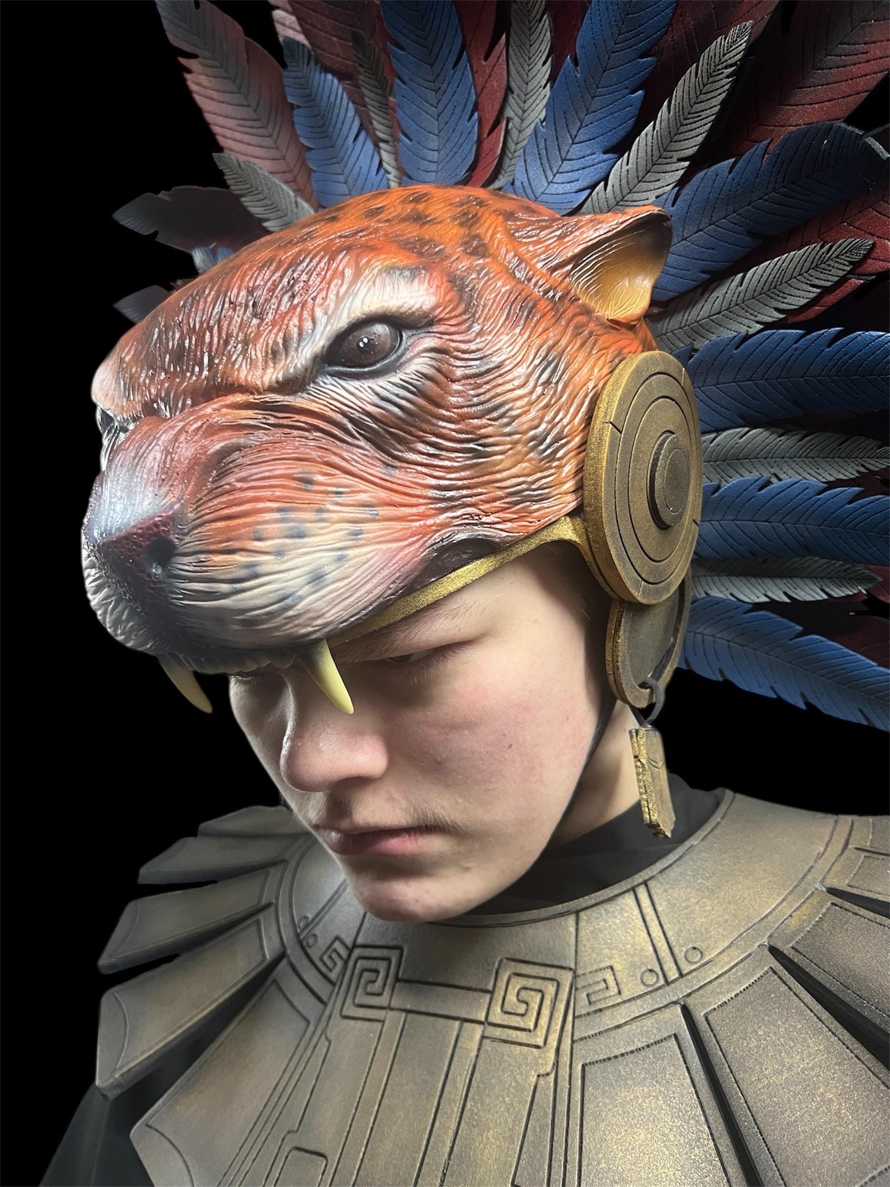 Aztec Jaguar Warrior Mask, Hand-painted Mayan Eagle Knight Helmet for ...
