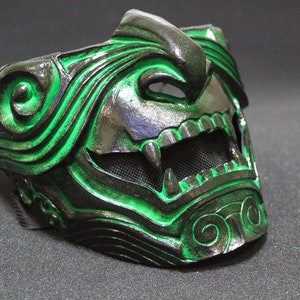 Demi-visage REPTILE Masque de samouraï Oni Mempo Armure démon japonais noir vert