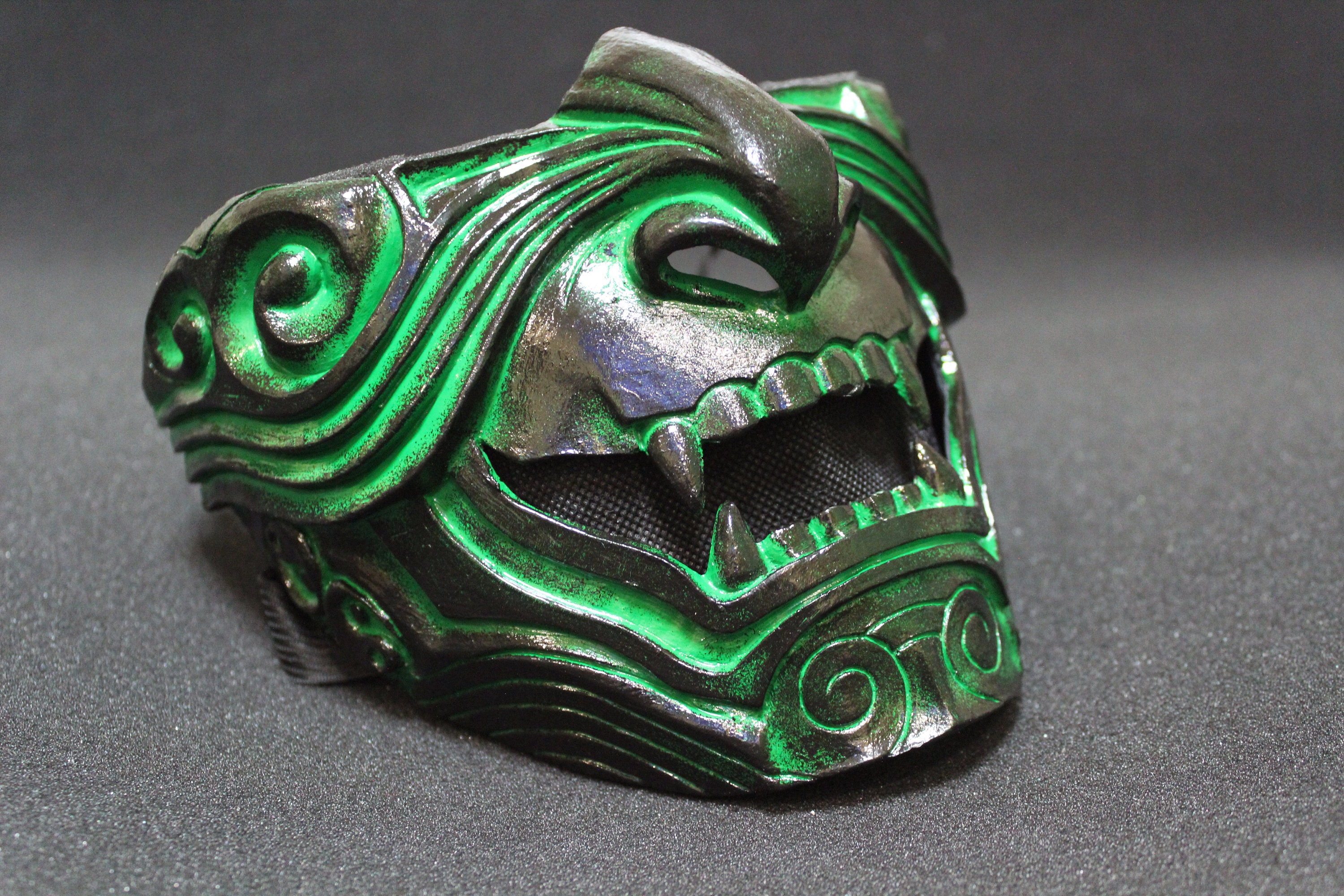 Half Face REPTILE Samurai Mask Oni Mempo Armor Japanese Black